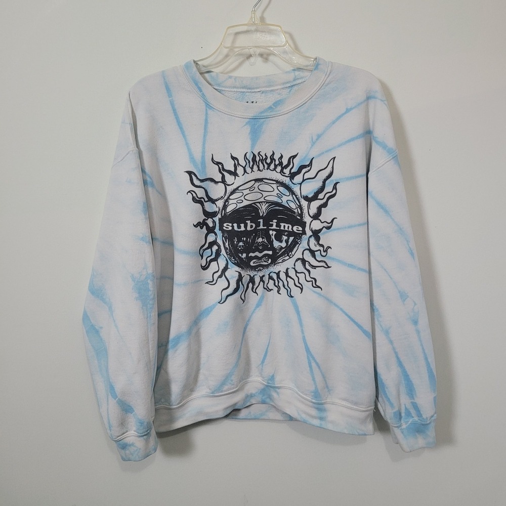Sublime Medium Tie Dye Sun Graphic Crewneck Sweatshirt Mens Blue White Band